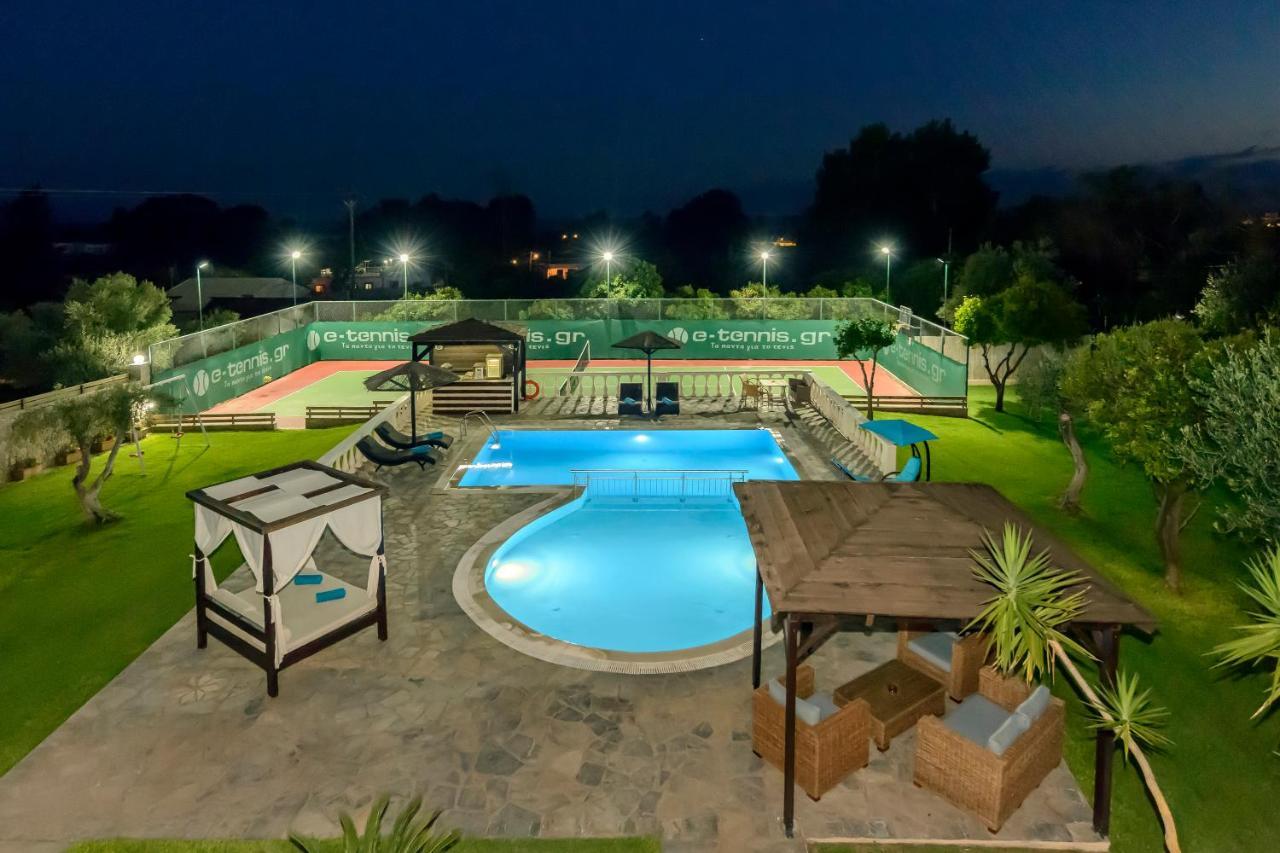 Villa Maxim With Private Pool & Tennis Court Halikounas Ngoại thất bức ảnh